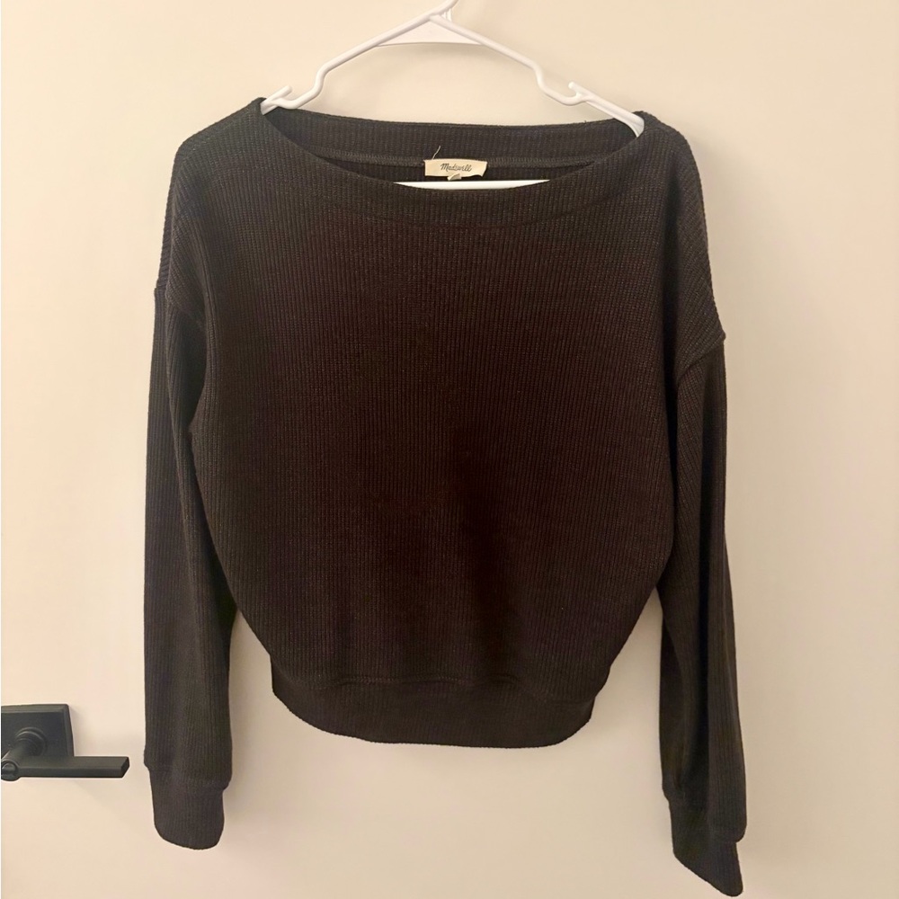 NWOT Madewell dark grey boatneck ribbed knit sweater S